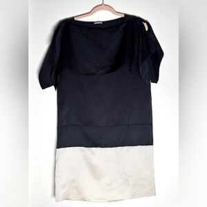 Vintage Miu Miu Colorblock Dress • Black & Ivory Textured Midi, Italian Designer